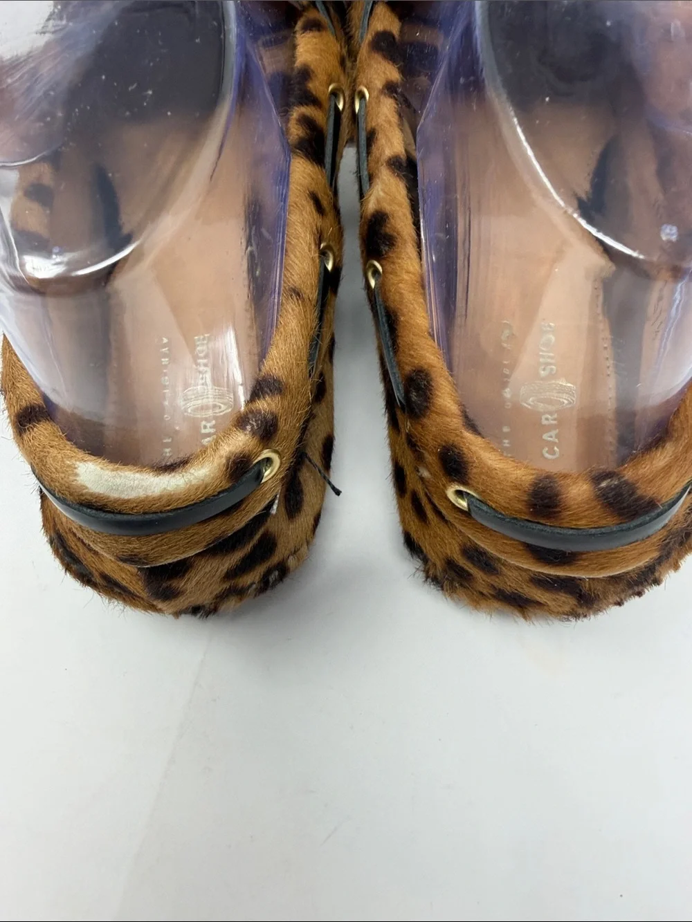 The Original Car Shoe Calf Hair Leopard Print Moccasin Driving Loafers Size 7.5